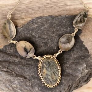 Dendritic Opal Sterling Silver Necklace, 20 Inch Handmade Gemstone Jewelry